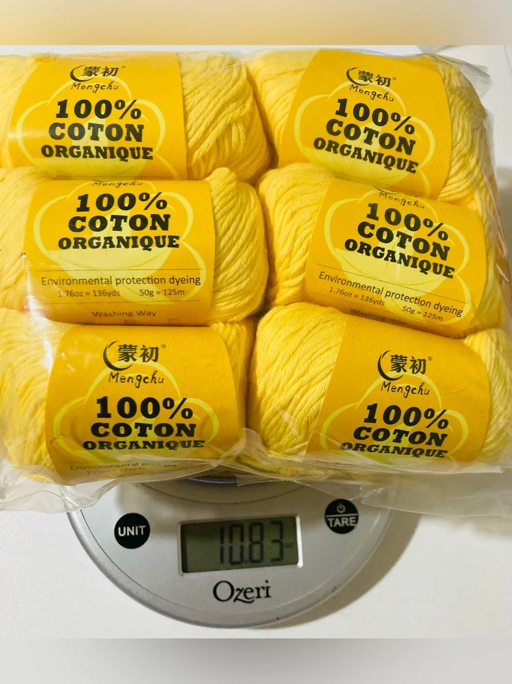 NWT 6 Mengchu 100% Organic Cotton Yarn Color: Butter Yellow ~48g each 10oz total